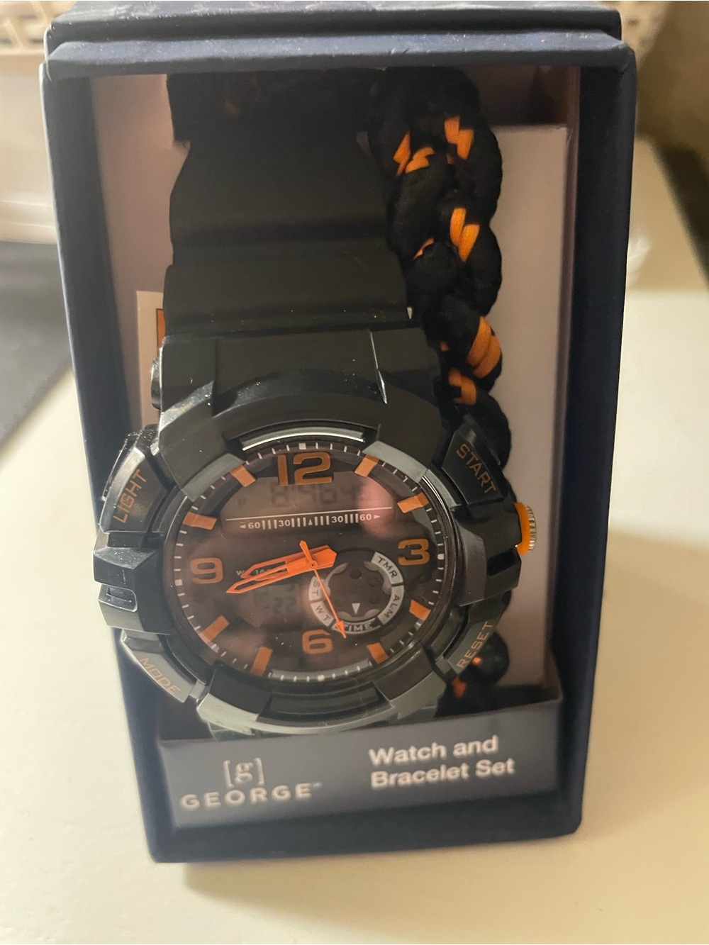 George Black and Orange Sport Watch with Braided Bracelet